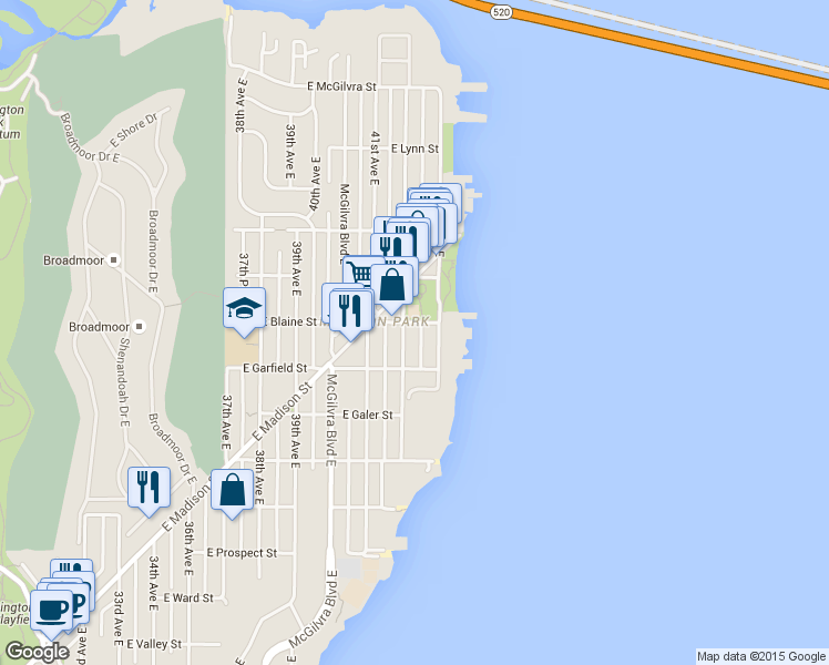 map of restaurants, bars, coffee shops, grocery stores, and more near 1621 42nd Avenue East in Seattle