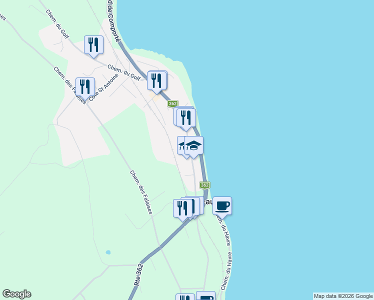 map of restaurants, bars, coffee shops, grocery stores, and more near 905 Rue Richelieu in La Malbaie
