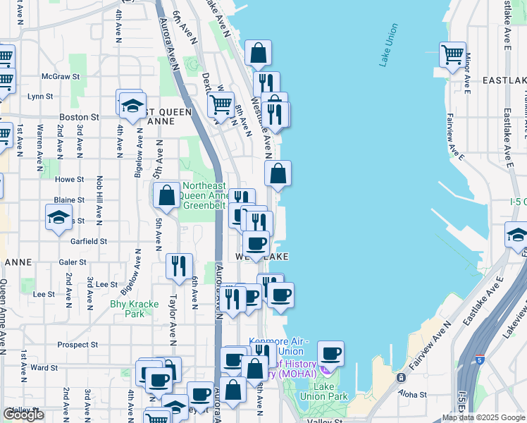 map of restaurants, bars, coffee shops, grocery stores, and more near 762 Hayes Street in Seattle