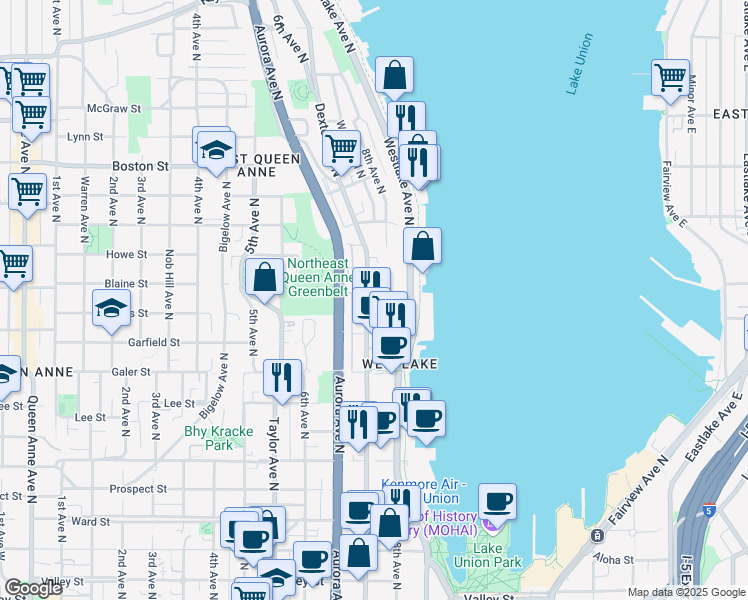 map of restaurants, bars, coffee shops, grocery stores, and more near 762 Hayes Street in Seattle
