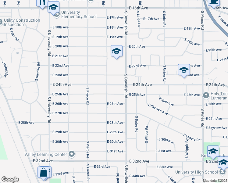 map of restaurants, bars, coffee shops, grocery stores, and more near 11320 East 25th Avenue in Spokane Valley