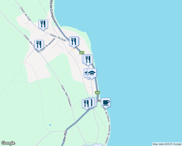 map of restaurants, bars, coffee shops, grocery stores, and more near 970 Rue Richelieu in La Malbaie