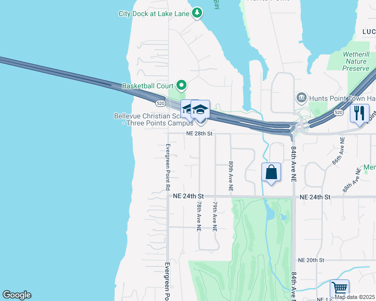 map of restaurants, bars, coffee shops, grocery stores, and more near 2625 77th Avenue Northeast in Medina