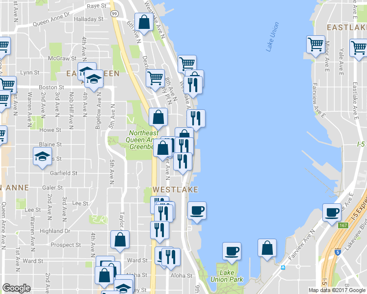 map of restaurants, bars, coffee shops, grocery stores, and more near 762 Hayes Street in Seattle