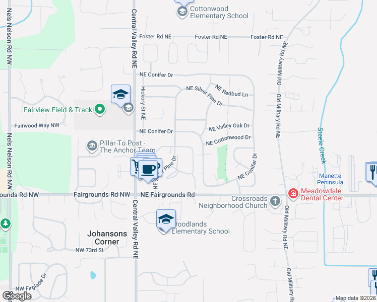 map of restaurants, bars, coffee shops, grocery stores, and more near 351 Northeast Conifer Drive in Bremerton