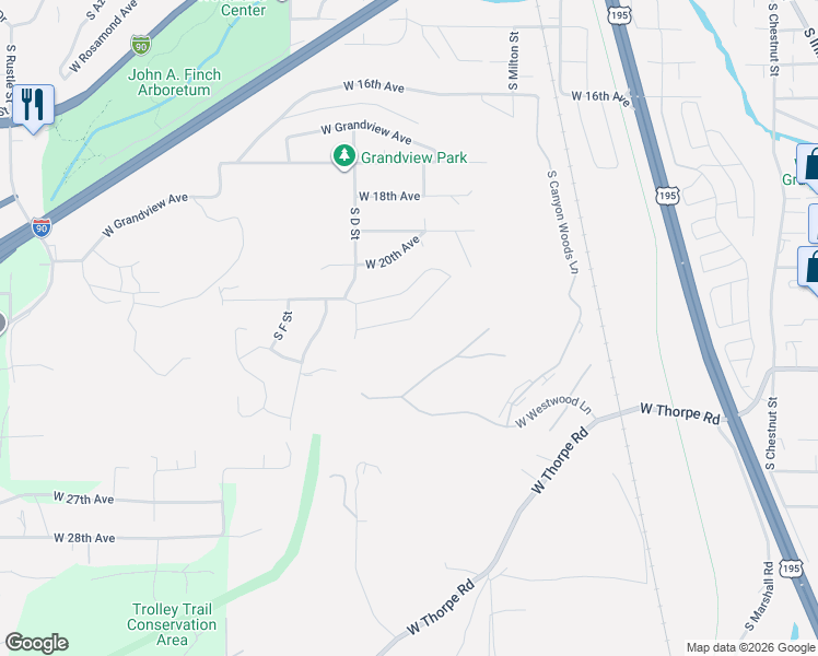 map of restaurants, bars, coffee shops, grocery stores, and more near 3024 West 22nd Avenue in Spokane