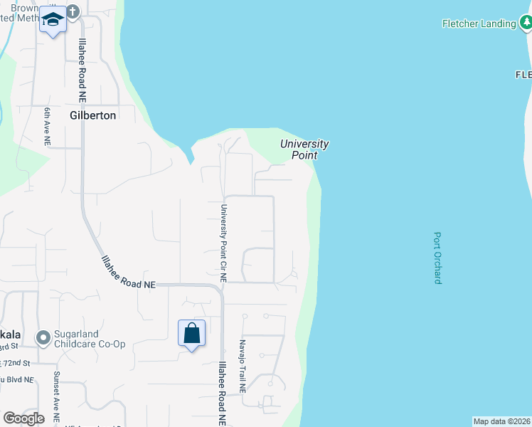 map of restaurants, bars, coffee shops, grocery stores, and more near 8200 University Point Circle Northeast in Bremerton