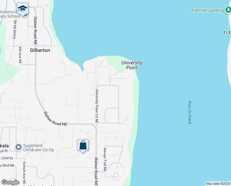 map of restaurants, bars, coffee shops, grocery stores, and more near 8200 University Point Circle Northeast in Bremerton