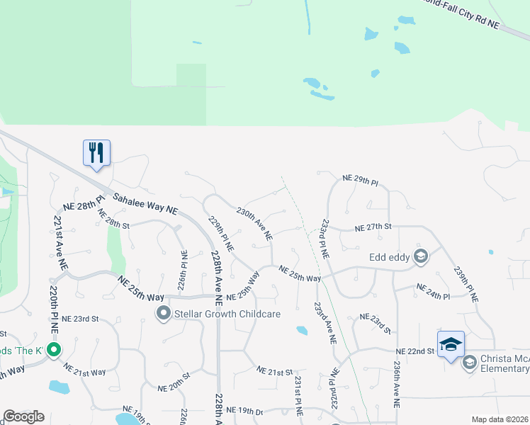 map of restaurants, bars, coffee shops, grocery stores, and more near 23012 Northeast 28th Street in Sammamish