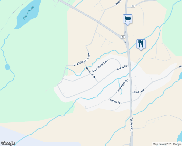 map of restaurants, bars, coffee shops, grocery stores, and more near Pine Ridge Crescent in Torbay