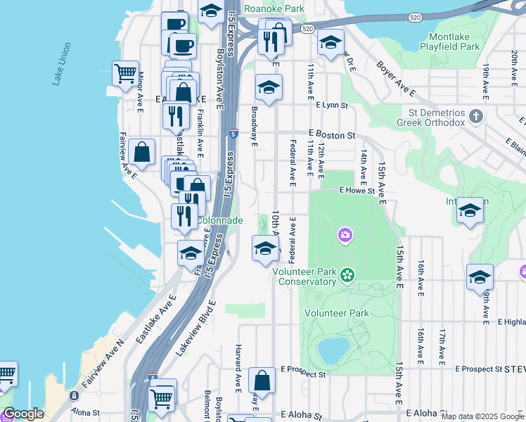 map of restaurants, bars, coffee shops, grocery stores, and more near 900 East Blaine Street in Seattle