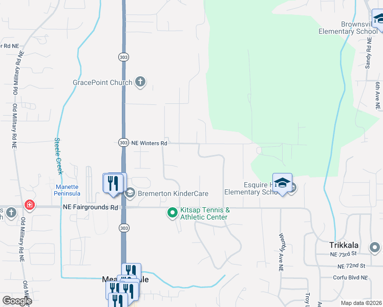 map of restaurants, bars, coffee shops, grocery stores, and more near 1975 Kaster Court Northeast in Bremerton