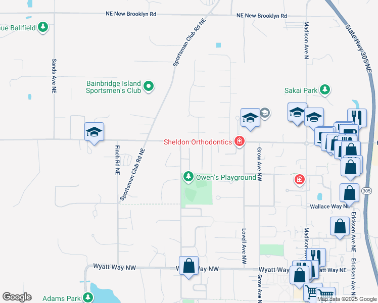 map of restaurants, bars, coffee shops, grocery stores, and more near 757 High School Road Northwest in Bainbridge Island