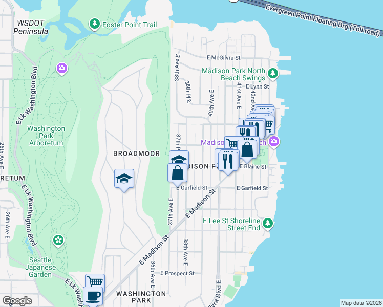 map of restaurants, bars, coffee shops, grocery stores, and more near 1827 39th Avenue East in Seattle