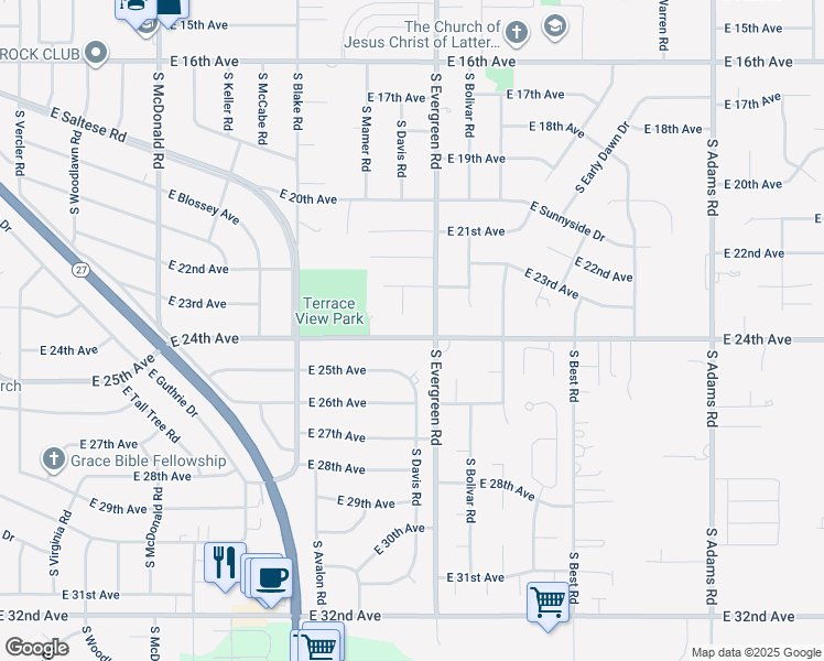 map of restaurants, bars, coffee shops, grocery stores, and more near 13811 East 24th Avenue in Spokane Valley