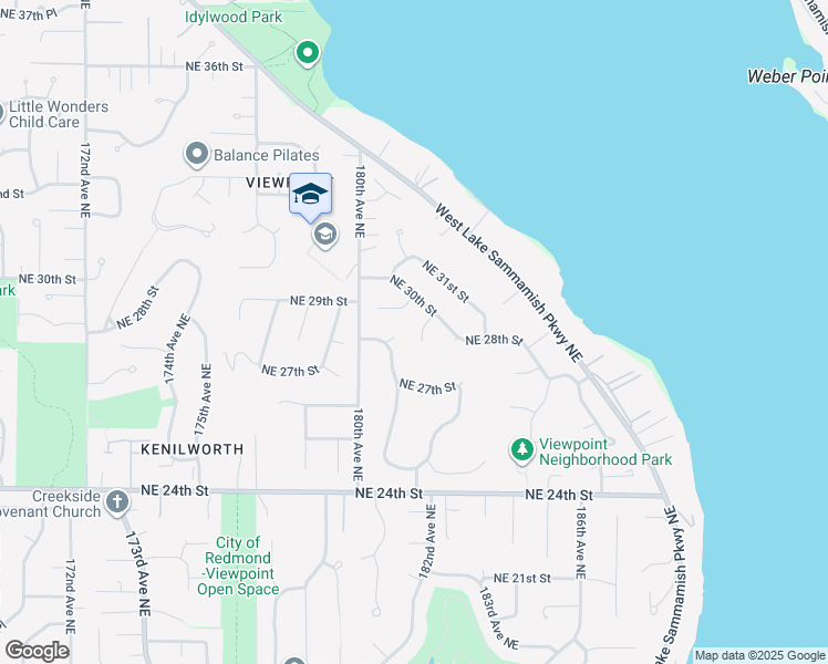 map of restaurants, bars, coffee shops, grocery stores, and more near 2811 182nd Avenue Northeast in Redmond
