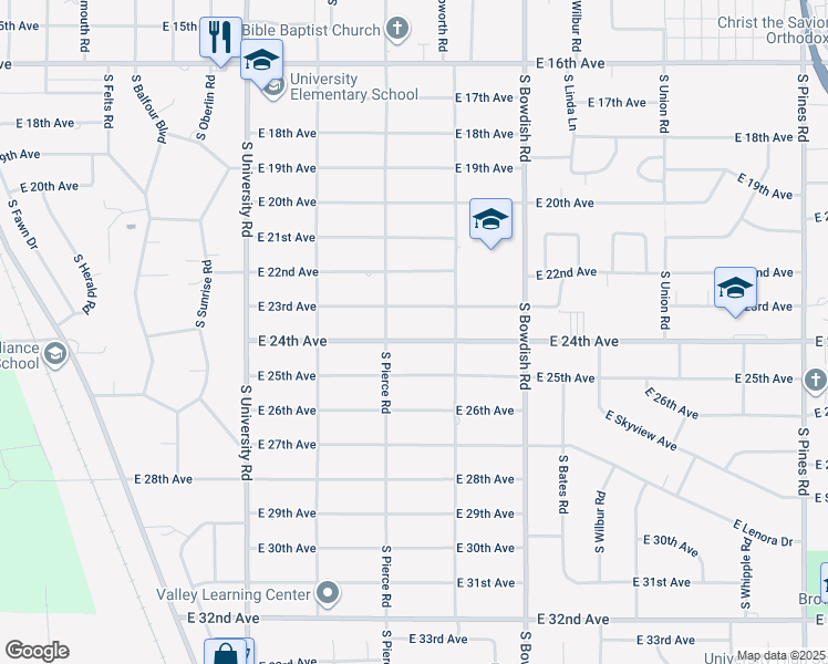 map of restaurants, bars, coffee shops, grocery stores, and more near 11121 East 24th Avenue in Spokane Valley