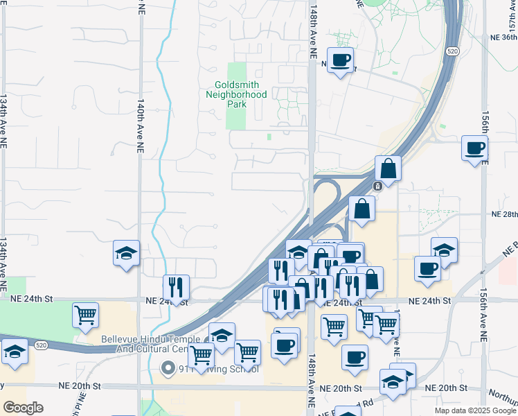map of restaurants, bars, coffee shops, grocery stores, and more near 14615 Northeast 29th Place in Bellevue