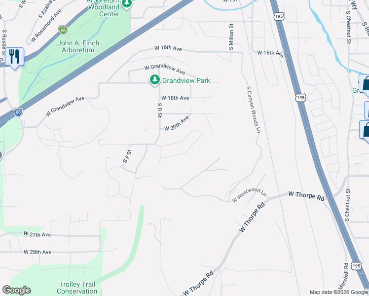 map of restaurants, bars, coffee shops, grocery stores, and more near 3024 West 22nd Avenue in Spokane