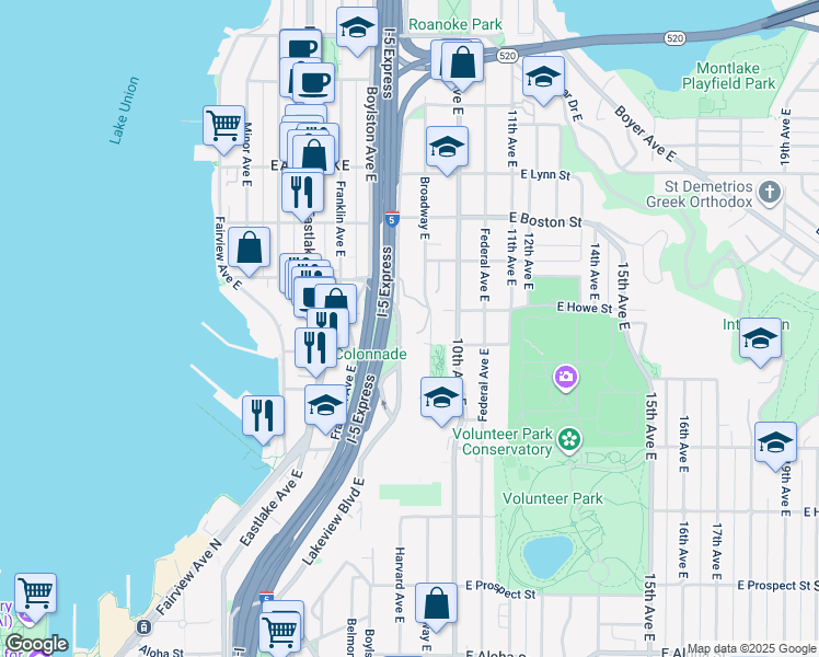 map of restaurants, bars, coffee shops, grocery stores, and more near 806 East Blaine Street in Seattle