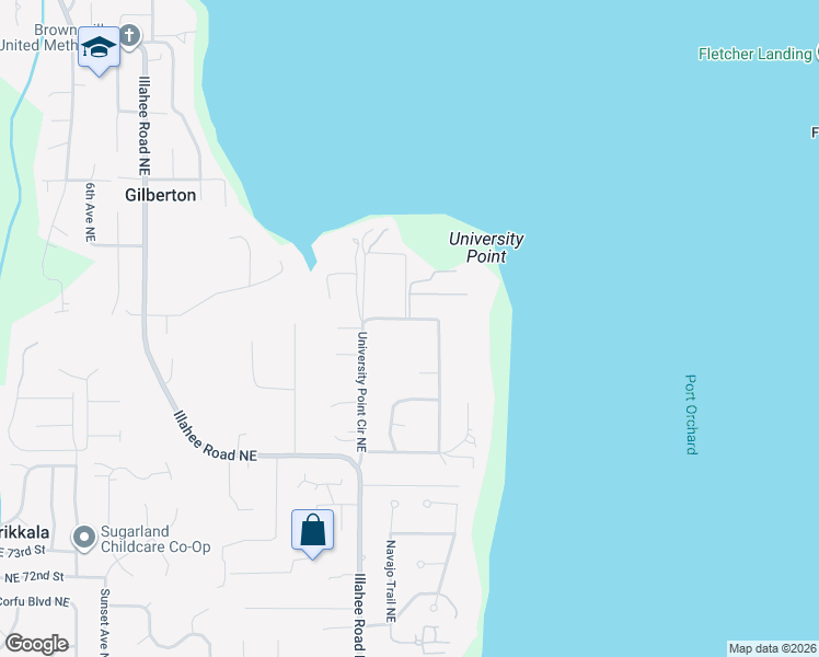 map of restaurants, bars, coffee shops, grocery stores, and more near 8200 University Point Circle Northeast in Bremerton