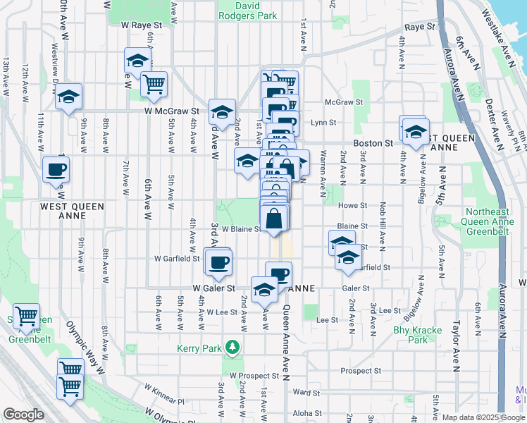 map of restaurants, bars, coffee shops, grocery stores, and more near 1822 1st Avenue West in Seattle