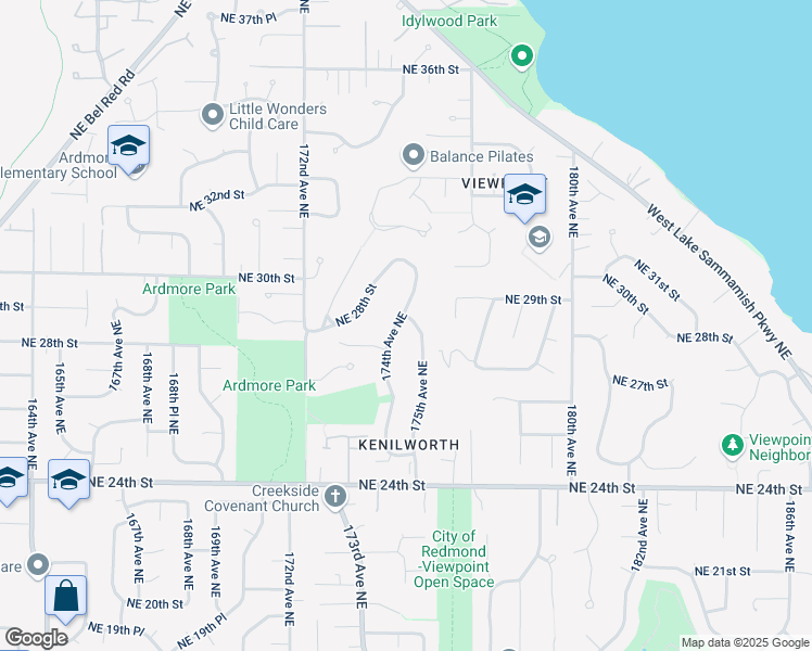 map of restaurants, bars, coffee shops, grocery stores, and more near 2715 174th Avenue Northeast in Redmond