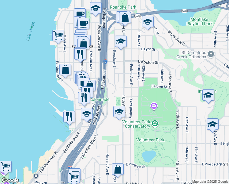 map of restaurants, bars, coffee shops, grocery stores, and more near 806 East Blaine Street in Seattle