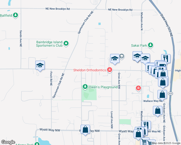 map of restaurants, bars, coffee shops, grocery stores, and more near 757 High School Road Northwest in Bainbridge Island
