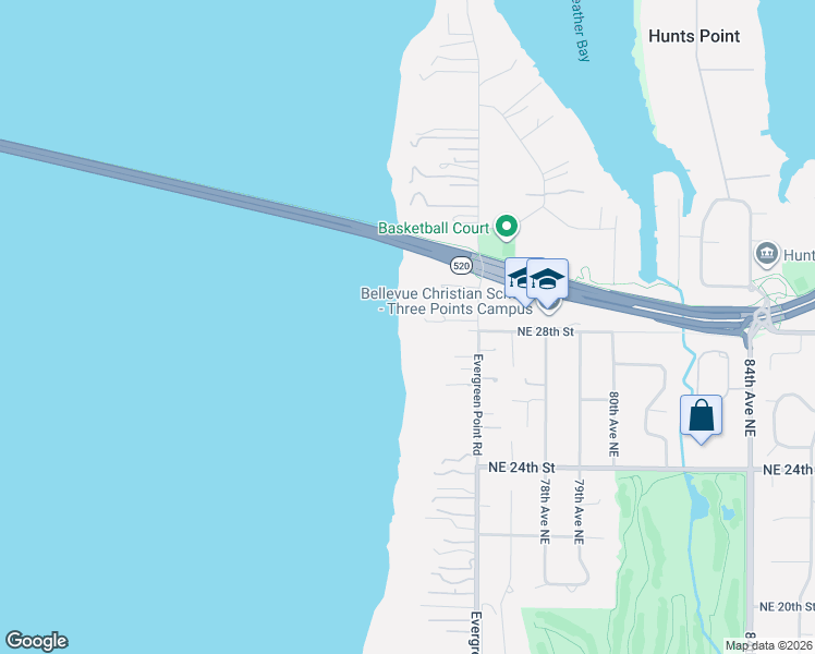 map of restaurants, bars, coffee shops, grocery stores, and more near 7525 Northeast 28th Place in Medina