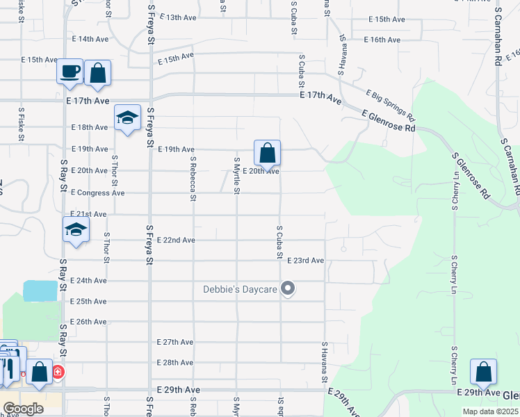 map of restaurants, bars, coffee shops, grocery stores, and more near 4111 East 21st Avenue in Spokane