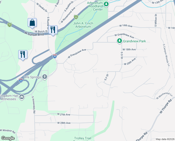 map of restaurants, bars, coffee shops, grocery stores, and more near 3624 West 21st Avenue in Spokane
