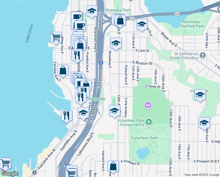 map of restaurants, bars, coffee shops, grocery stores, and more near 806 East Blaine Street in Seattle