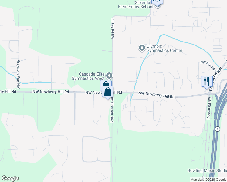 map of restaurants, bars, coffee shops, grocery stores, and more near 5451 Silverdale Way Northwest in Bremerton