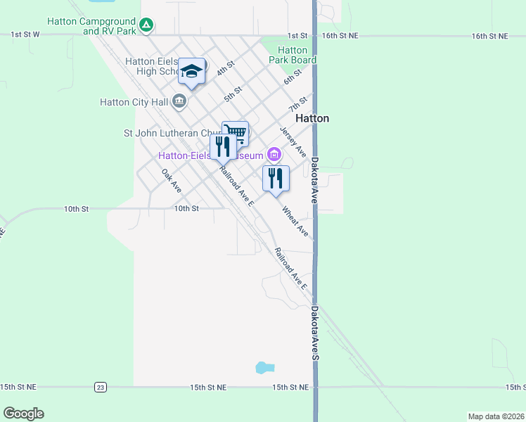 map of restaurants, bars, coffee shops, grocery stores, and more near 909 Railroad Avenue East in Hatton