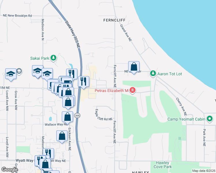 map of restaurants, bars, coffee shops, grocery stores, and more near 823 High School Road Northeast in Bainbridge Island