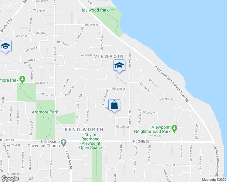 map of restaurants, bars, coffee shops, grocery stores, and more near 2815 178th Avenue Northeast in Redmond