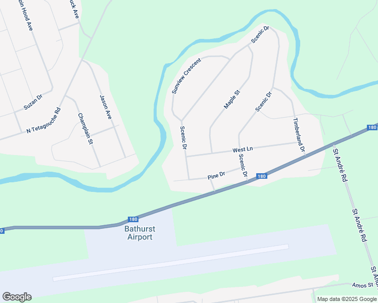 map of restaurants, bars, coffee shops, grocery stores, and more near 421 Scenic Drive in Bathurst