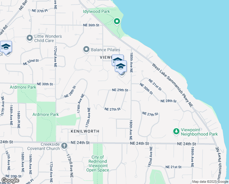 map of restaurants, bars, coffee shops, grocery stores, and more near 2815 178th Avenue Northeast in Redmond