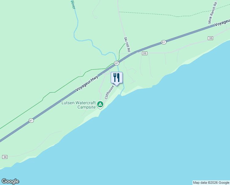 map of restaurants, bars, coffee shops, grocery stores, and more near 5700 Minnesota 61 in Lutsen