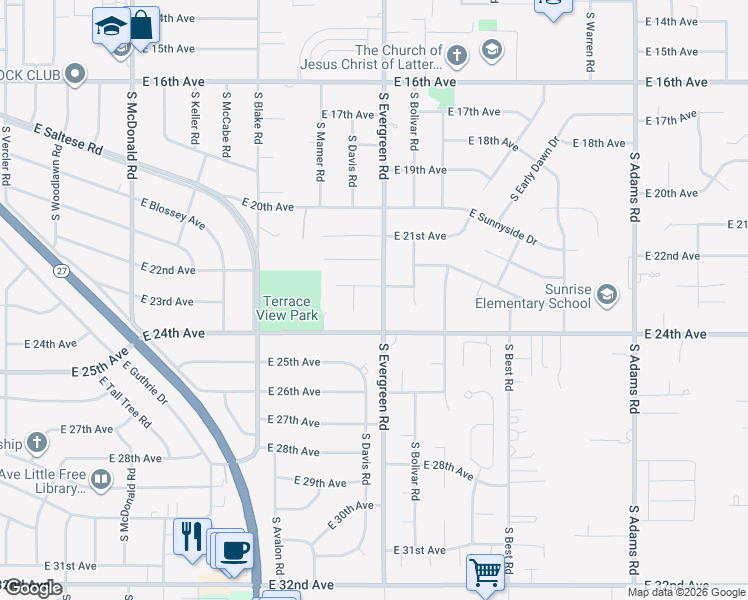 map of restaurants, bars, coffee shops, grocery stores, and more near 13811 East 24th Avenue in Spokane Valley