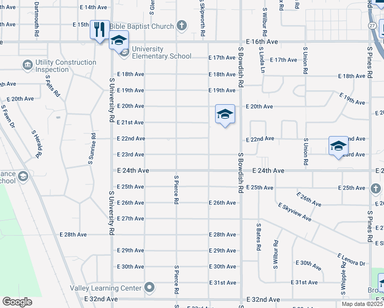 map of restaurants, bars, coffee shops, grocery stores, and more near 11121 East 24th Avenue in Spokane Valley