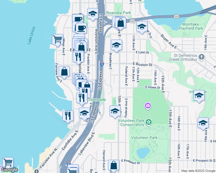 map of restaurants, bars, coffee shops, grocery stores, and more near 806 East Blaine Street in Seattle
