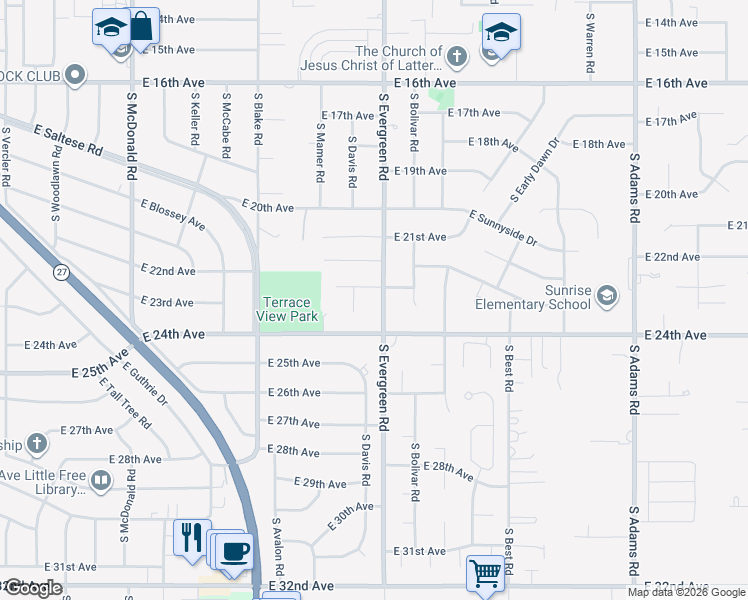 map of restaurants, bars, coffee shops, grocery stores, and more near 13811 East 24th Avenue in Spokane Valley