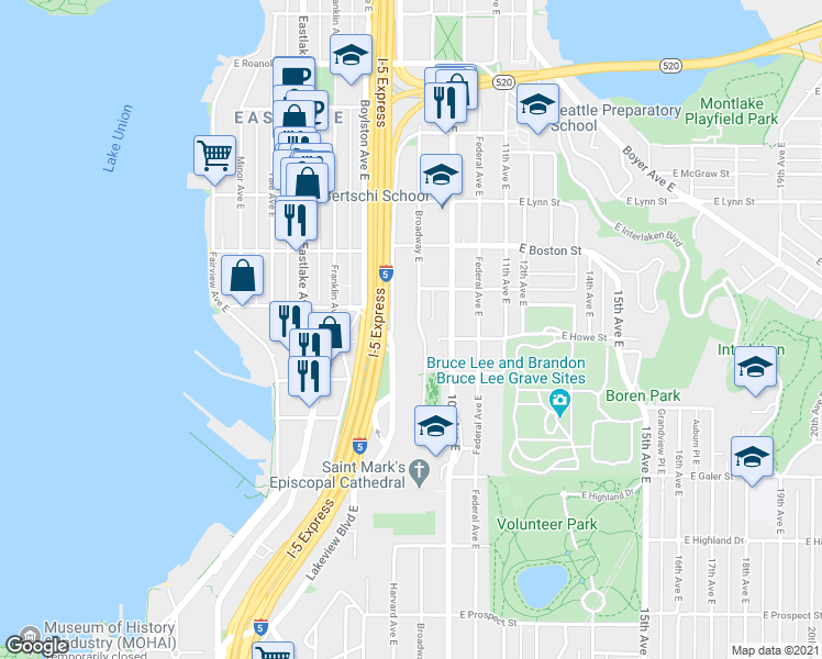 map of restaurants, bars, coffee shops, grocery stores, and more near 806 East Blaine Street in Seattle