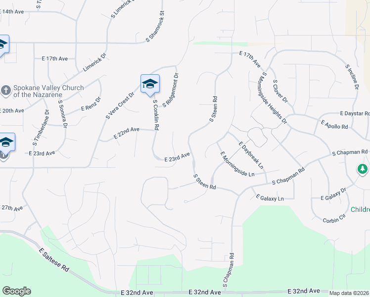 map of restaurants, bars, coffee shops, grocery stores, and more near 16610 East 23rd Avenue in Spokane Valley