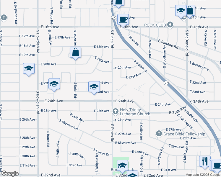 map of restaurants, bars, coffee shops, grocery stores, and more near 12222 East 22nd Avenue in Spokane Valley