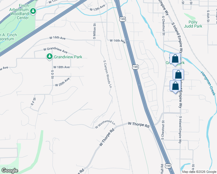 map of restaurants, bars, coffee shops, grocery stores, and more near 1920 South Canyon Woods Lane in Spokane