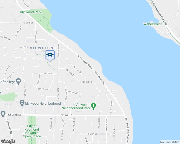 map of restaurants, bars, coffee shops, grocery stores, and more near 3000 West Lake Sammamish Parkway Northeast in Redmond