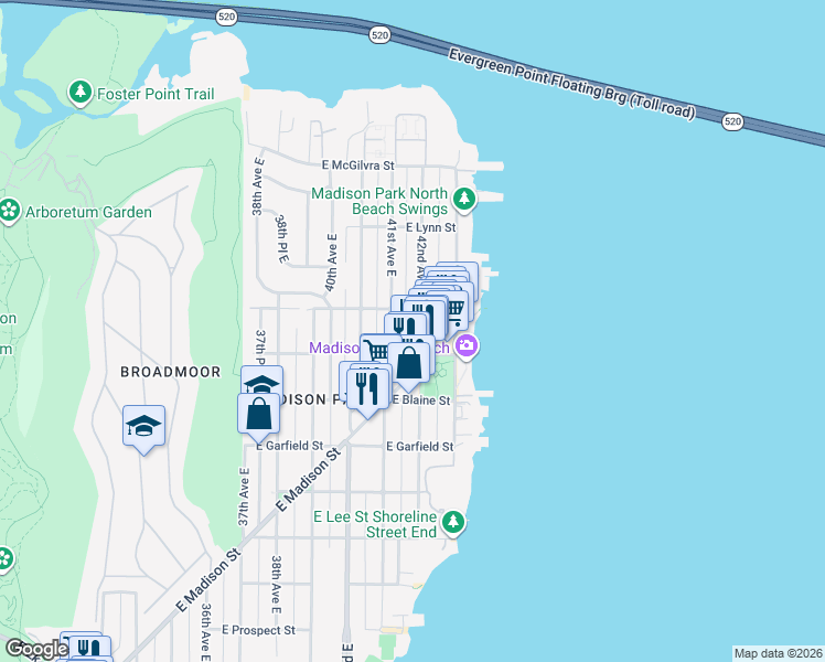 map of restaurants, bars, coffee shops, grocery stores, and more near 2003 42nd Avenue East in Seattle
